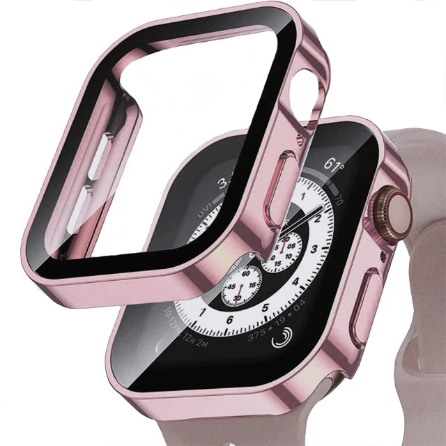 Glass+Case For Apple Watch 7 8 45mm 41mm 49mm 44mm 40mm straight edge Screen Protector Cover Case iWatch 4 5 SE 6 7 8 Ultra 49mm - Q-Happiness LTD