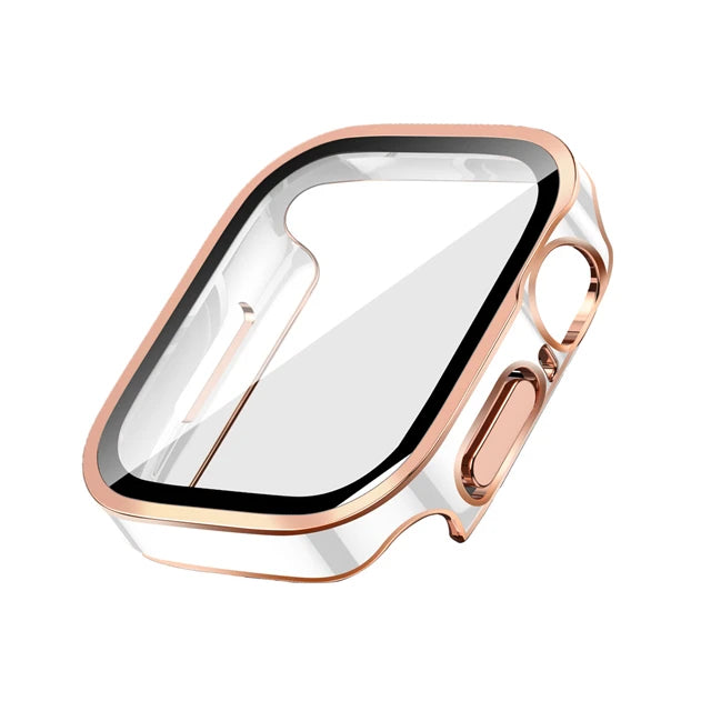 Glass+Case For Apple Watch 7 8 45mm 41mm 49mm 44mm 40mm straight edge Screen Protector Cover Case iWatch 4 5 SE 6 7 8 Ultra 49mm - Q-Happiness LTD