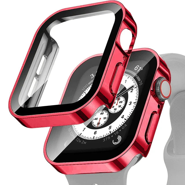 Glass+Case For Apple Watch 7 8 45mm 41mm 49mm 44mm 40mm straight edge Screen Protector Cover Case iWatch 4 5 SE 6 7 8 Ultra 49mm - Q-Happiness LTD