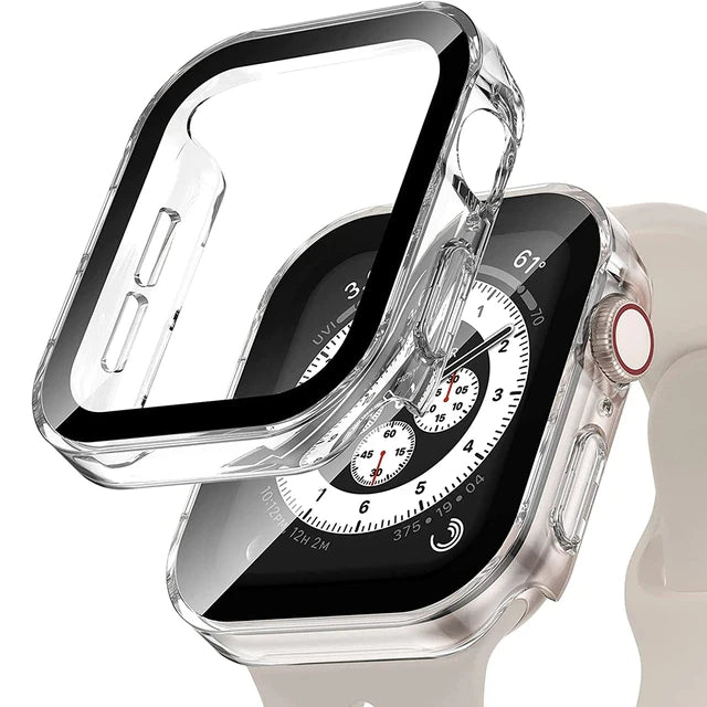 Glass+Case For Apple Watch 7 8 45mm 41mm 49mm 44mm 40mm straight edge Screen Protector Cover Case iWatch 4 5 SE 6 7 8 Ultra 49mm - Q-Happiness LTD