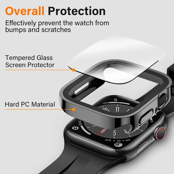 Glass+Case For Apple Watch 7 8 45mm 41mm 49mm 44mm 40mm straight edge Screen Protector Cover Case iWatch 4 5 SE 6 7 8 Ultra 49mm - Q-Happiness LTD