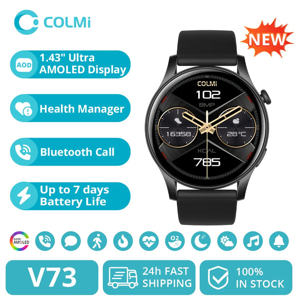 [2024 New] COLMI V73 Smartwatch AMOLED Display Bluetooth Calls Health Fitness Tracking Smart Watch for Men Women - Q-Happiness LTD