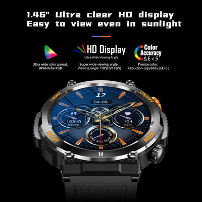 COLMI V68 1.46'' HD Display Smartwatch Men 100 Sports Modes Compass Flashlight Military Grade Toughness Smart Watch - Q-Happiness LTD