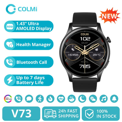 COLMI V73 Smartwatch AMOLED Display Bluetooth Calls Health Fitness Tracking Smart Watch for Men Women - Q-Happiness LTD