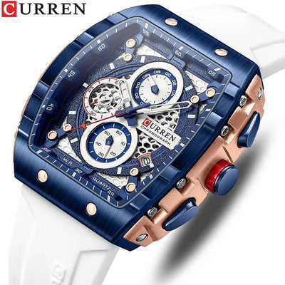 Men's Fashion Luxury Quartz Watch, Waterproof Silicone Strap - Model 8442, Elegant Chronograph Watch - Q-Happiness LTD