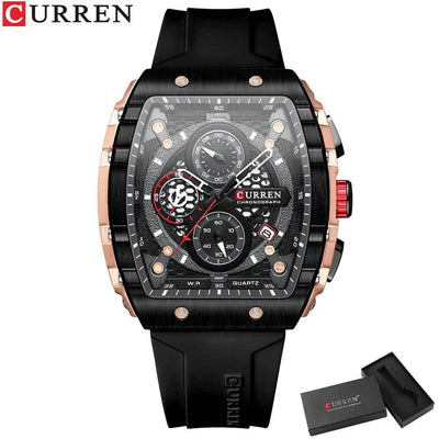 Men's Fashion Luxury Quartz Watch, Waterproof Silicone Strap - Model 8442, Elegant Chronograph Watch - Q-Happiness LTD