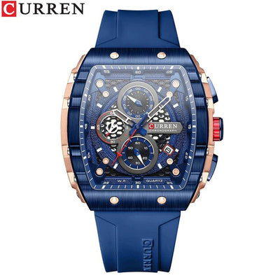 Men's Fashion Luxury Quartz Watch, Waterproof Silicone Strap - Model 8442, Elegant Chronograph Watch - Q-Happiness LTD