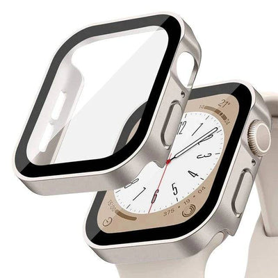 Glass+Case For Apple Watch 7 8 45mm 41mm 49mm 44mm 40mm straight edge Screen Protector Cover Case iWatch 4 5 SE 6 7 8 Ultra 49mm - Q-Happiness LTD