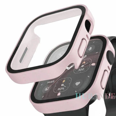 Glass+Case For Apple Watch 7 8 45mm 41mm 49mm 44mm 40mm straight edge Screen Protector Cover Case iWatch 4 5 SE 6 7 8 Ultra 49mm - Q-Happiness LTD