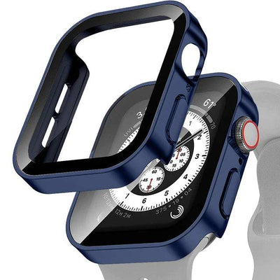 Glass+Case For Apple Watch 7 8 45mm 41mm 49mm 44mm 40mm straight edge Screen Protector Cover Case iWatch 4 5 SE 6 7 8 Ultra 49mm - Q-Happiness LTD