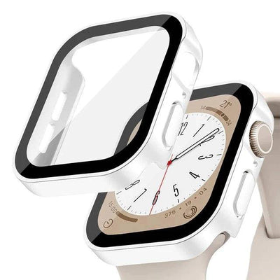 Glass+Case For Apple Watch 7 8 45mm 41mm 49mm 44mm 40mm straight edge Screen Protector Cover Case iWatch 4 5 SE 6 7 8 Ultra 49mm - Q-Happiness LTD