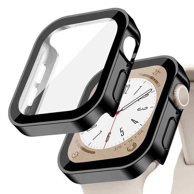 Glass+Case For Apple Watch 7 8 45mm 41mm 49mm 44mm 40mm straight edge Screen Protector Cover Case iWatch 4 5 SE 6 7 8 Ultra 49mm - Q-Happiness LTD