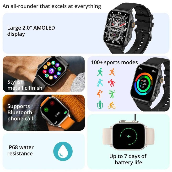 COLMI C81 2.0 Inch AMOLED Smartwatch Support AOD 100 Sports Modes IP68 Waterproof Smart Watch Men Women PK Ultra Series 8 - Q-Happiness LTD