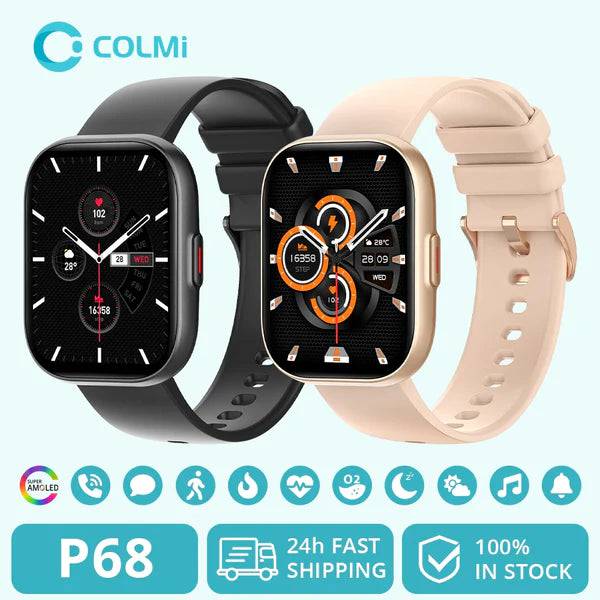 COLMI P68 Smartwatch 2.04'' AMOLED Screen 100 Sports Modes 7 Day Battery Life Support Always On Display Smart Watch Men Women - Q-Happiness LTD