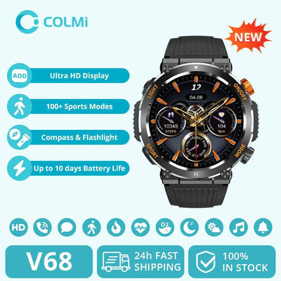 COLMI V68 1.46'' HD Display Smartwatch Men 100 Sports Modes Compass Flashlight Military Grade Toughness Smart Watch - Q-Happiness LTD