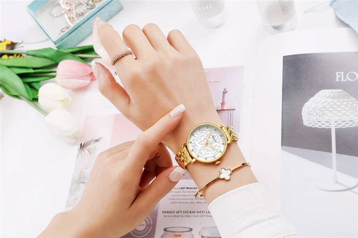 Ladies Simple Fashion Casual Quartz Watch - Waterproof Stainless Steel, Model 9046 - Q-Happiness LTD